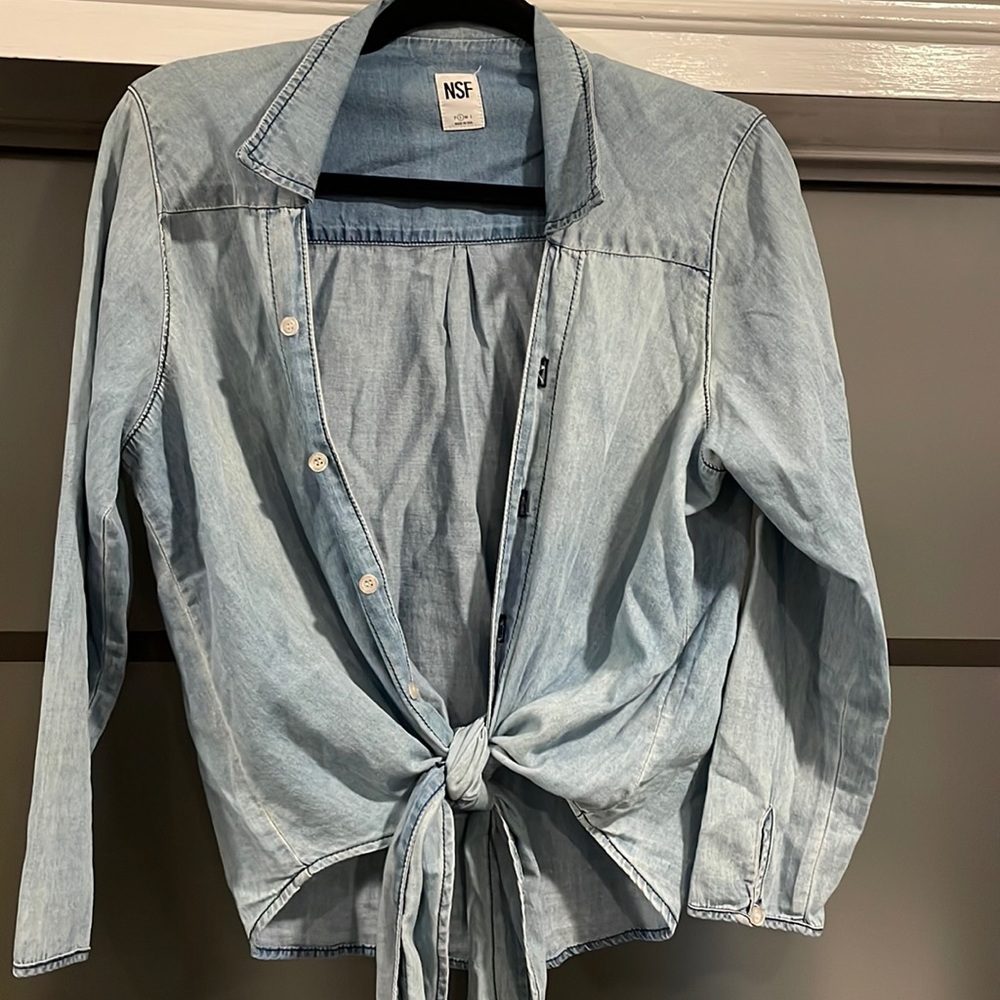 NSF denim wrap shirt
